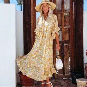 Vici Floral midi Dress Yellow Size S